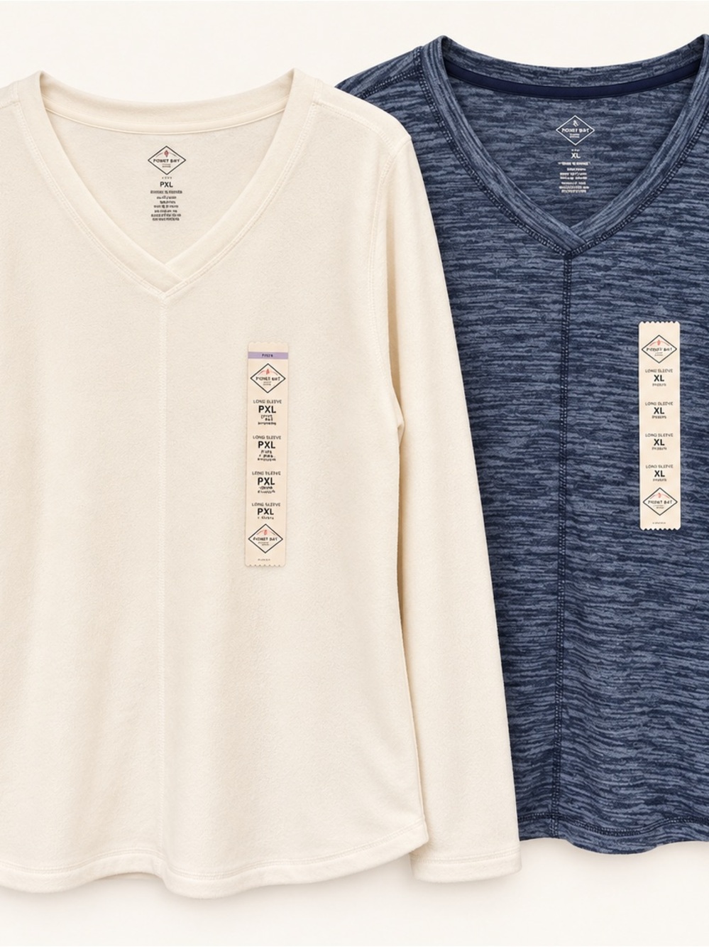 St. John's Bay Women's V-Neck Long Sleeve Sweatshirt - Cream & Navy